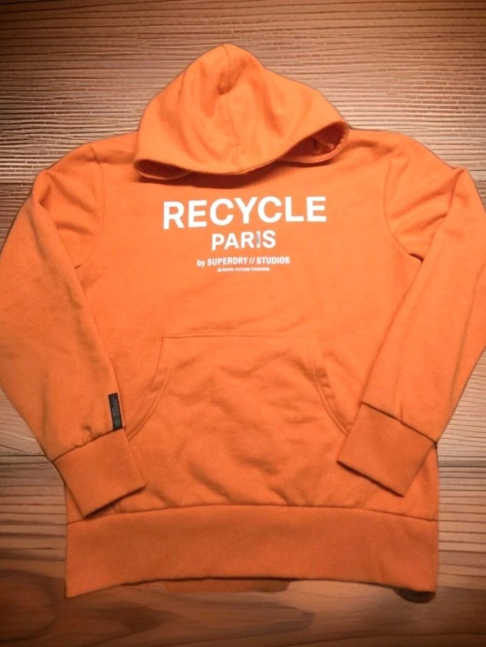 Superdry Studios Recycled Hoodie Washed Orange S/M Paris Recycle Graphic